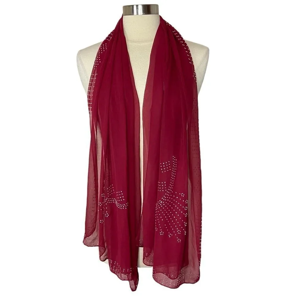 BURGUNDY‎ Chiffon Embellished Pashmina
